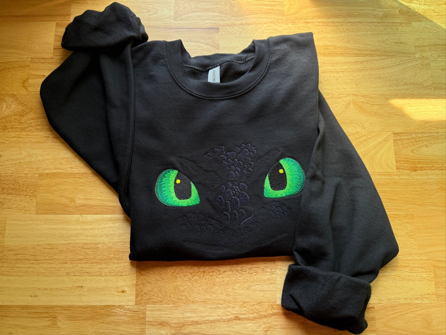Black Dragon with Green Eyes Embroidered Sweatshirt - DefiantThreads