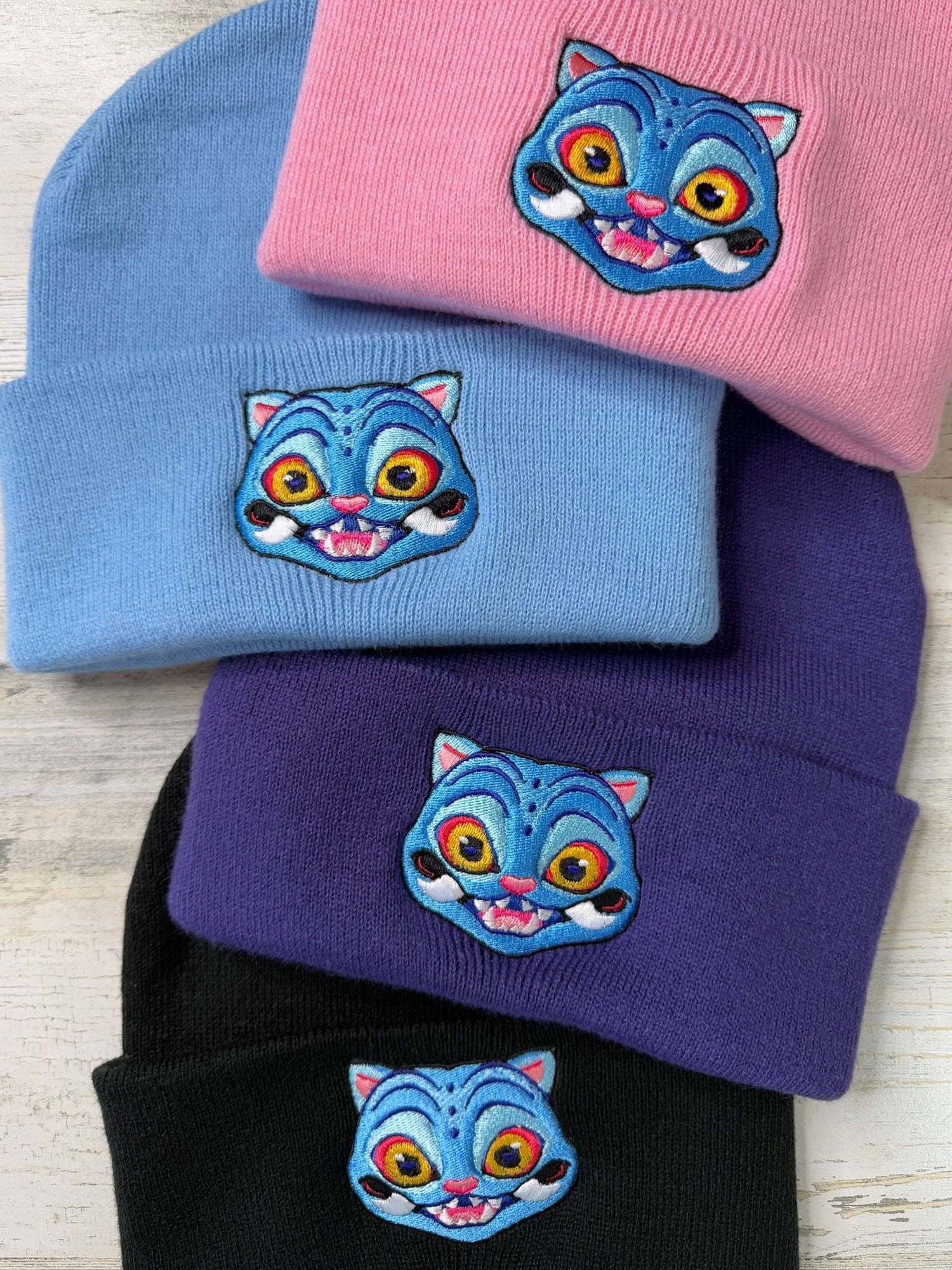 Blue Tiger Embroidered Beanie - DefiantThreads