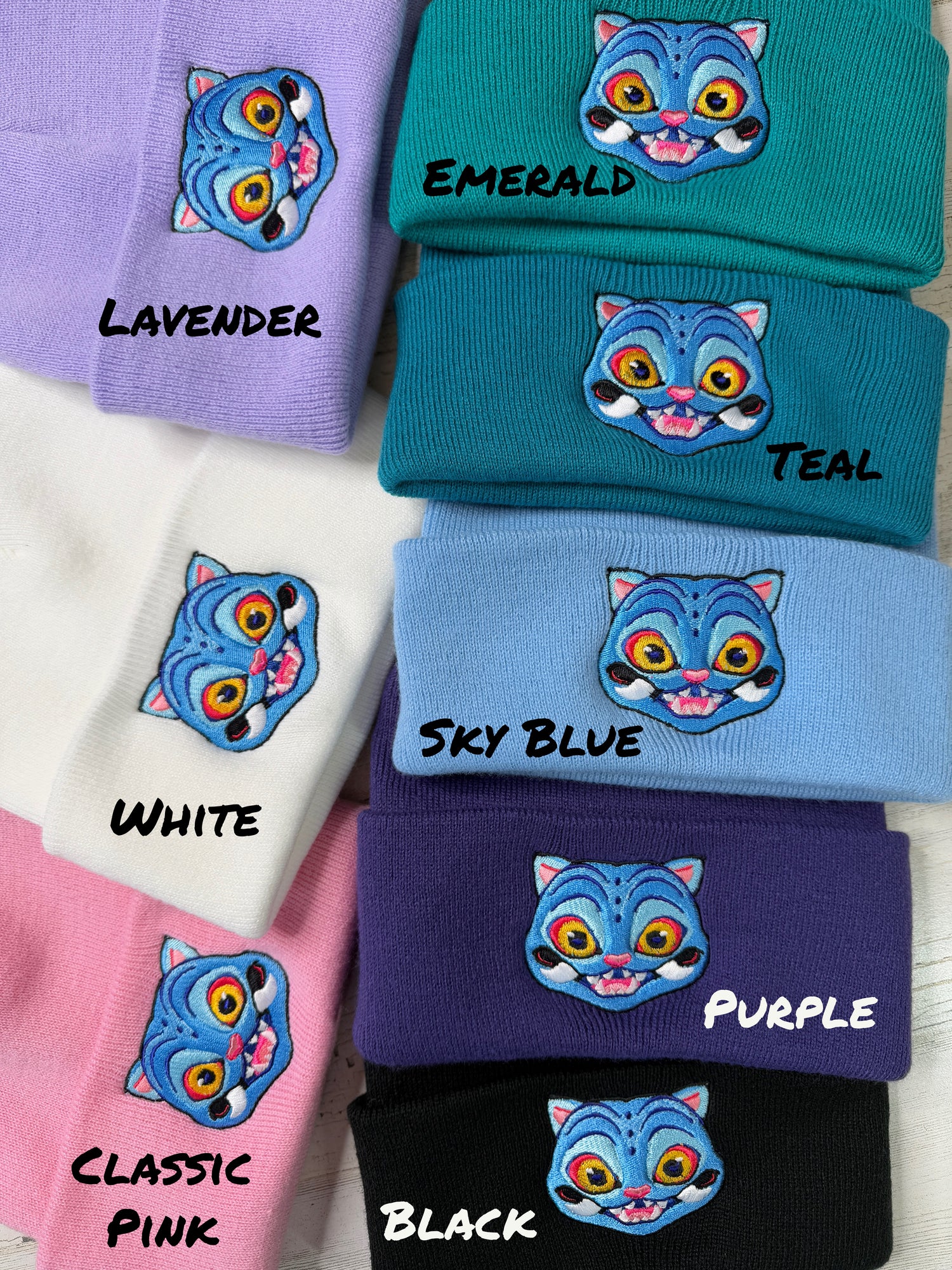 Blue Tiger Embroidered Beanie