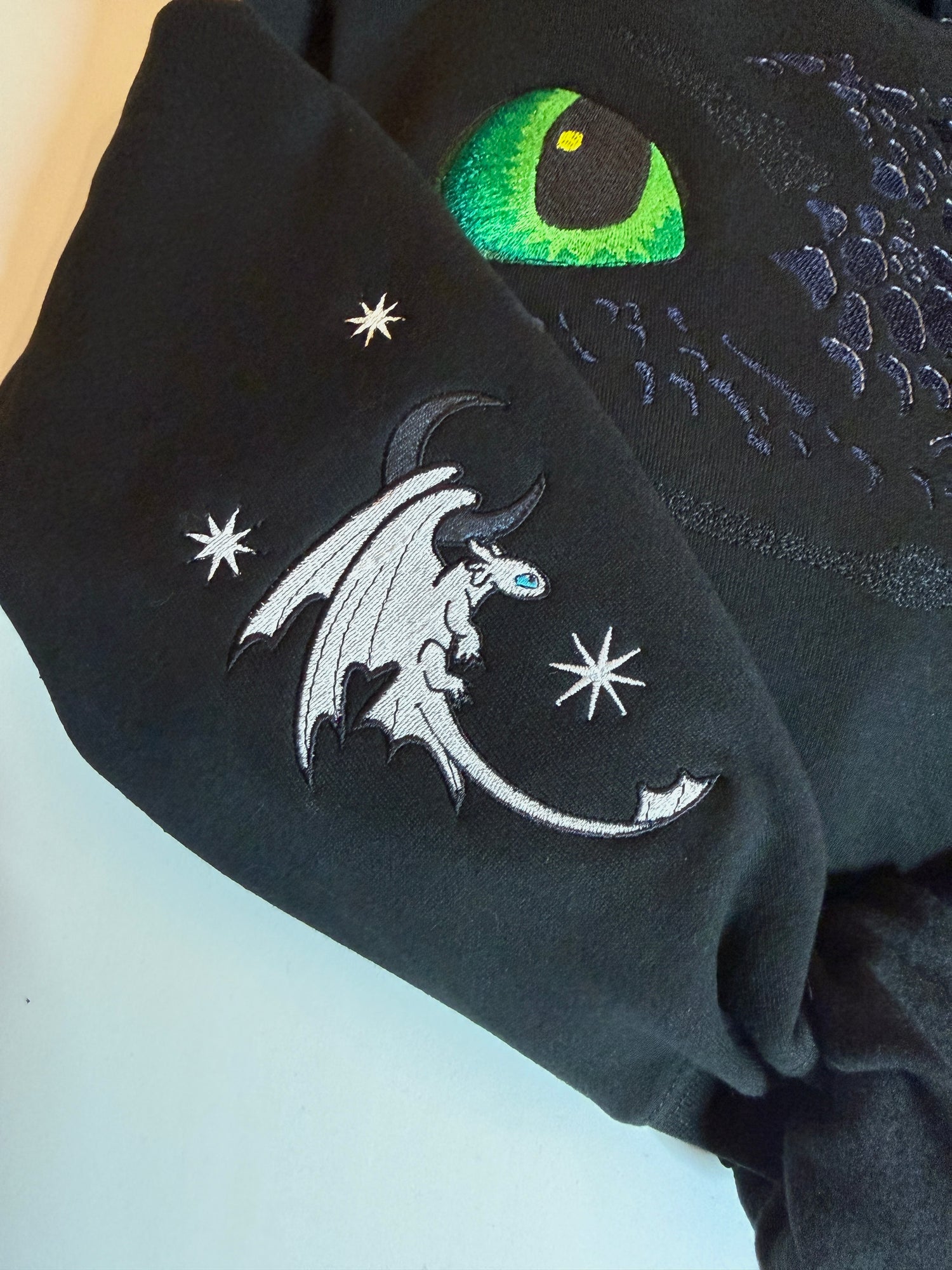 Black Dragon with Green Eyes Embroidered Sweatshirt