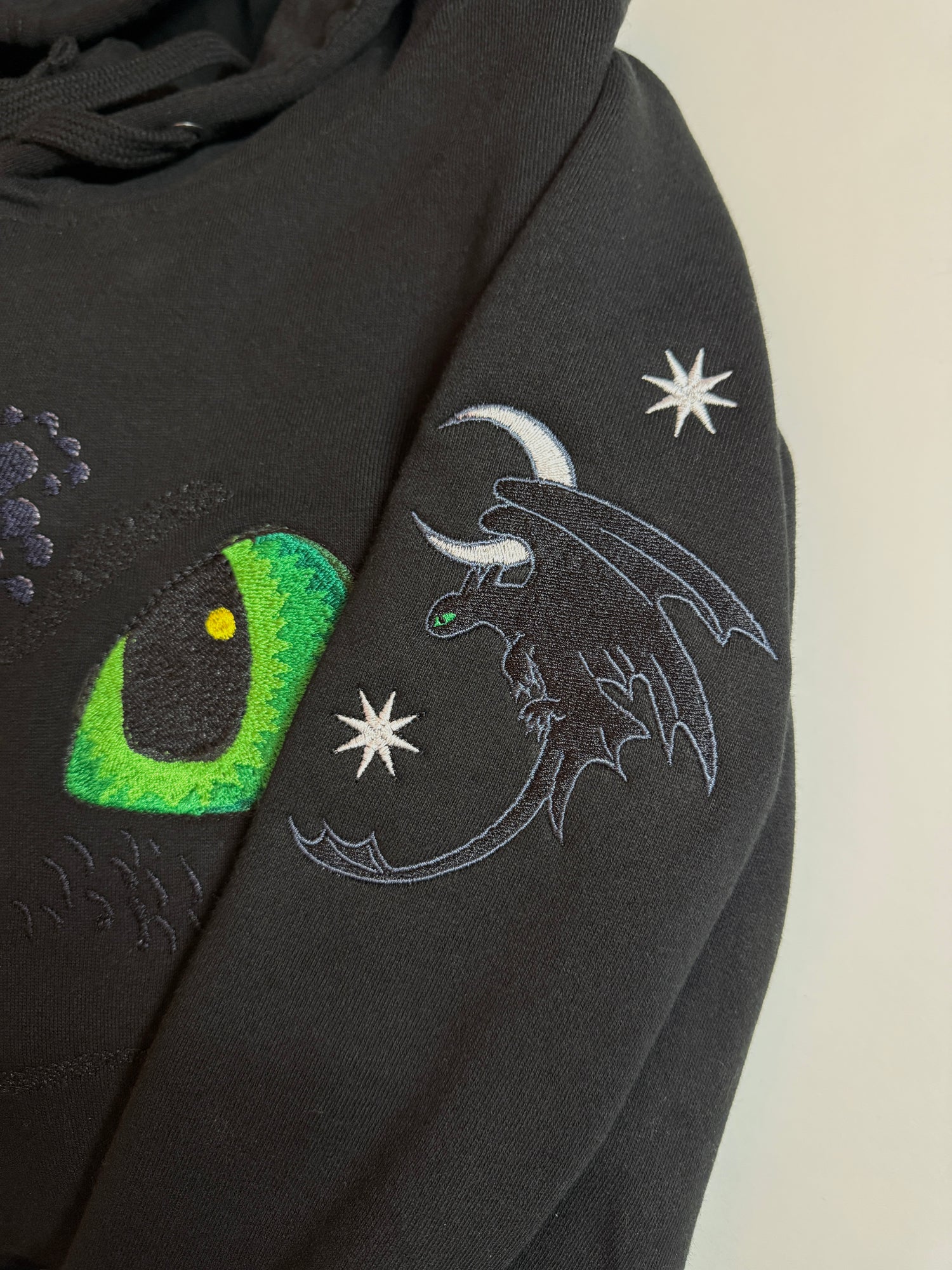 Black Dragon with Green Eyes Embroidered Sweatshirt