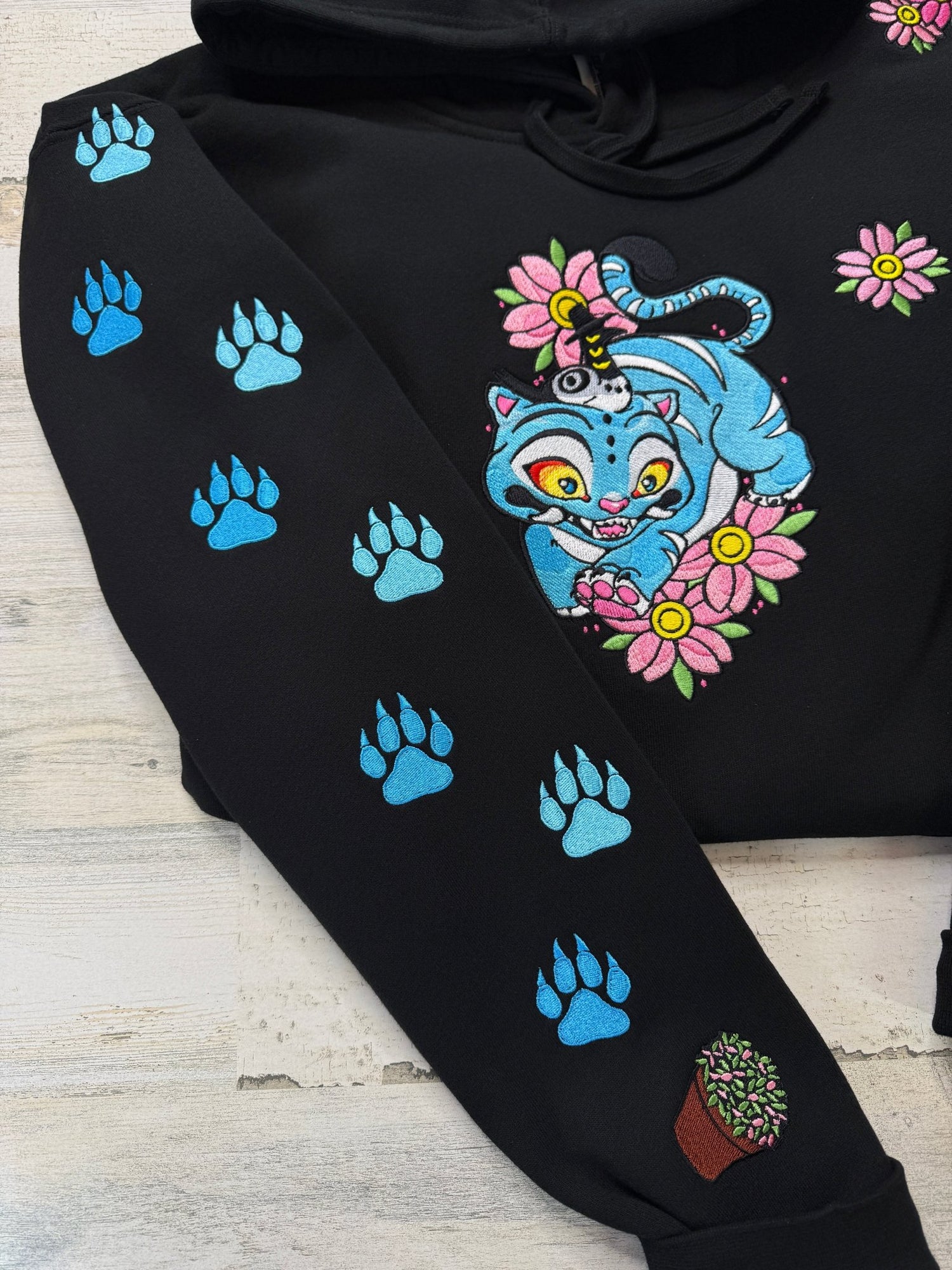 Blue Tiger Floral Embroidered Sweatshirt - DefiantThreads