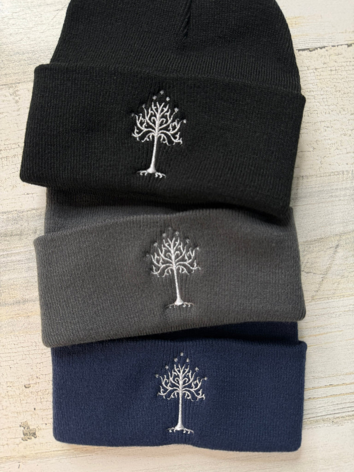 White Tree Embroidered Beanie - DefiantThreads
