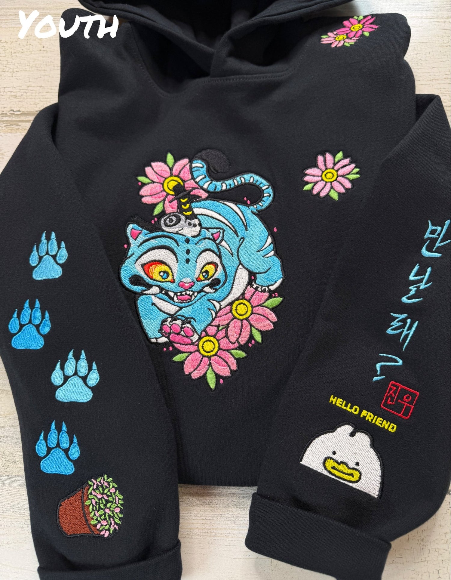 Blue Tiger Floral Embroidered Sweatshirt - DefiantThreads