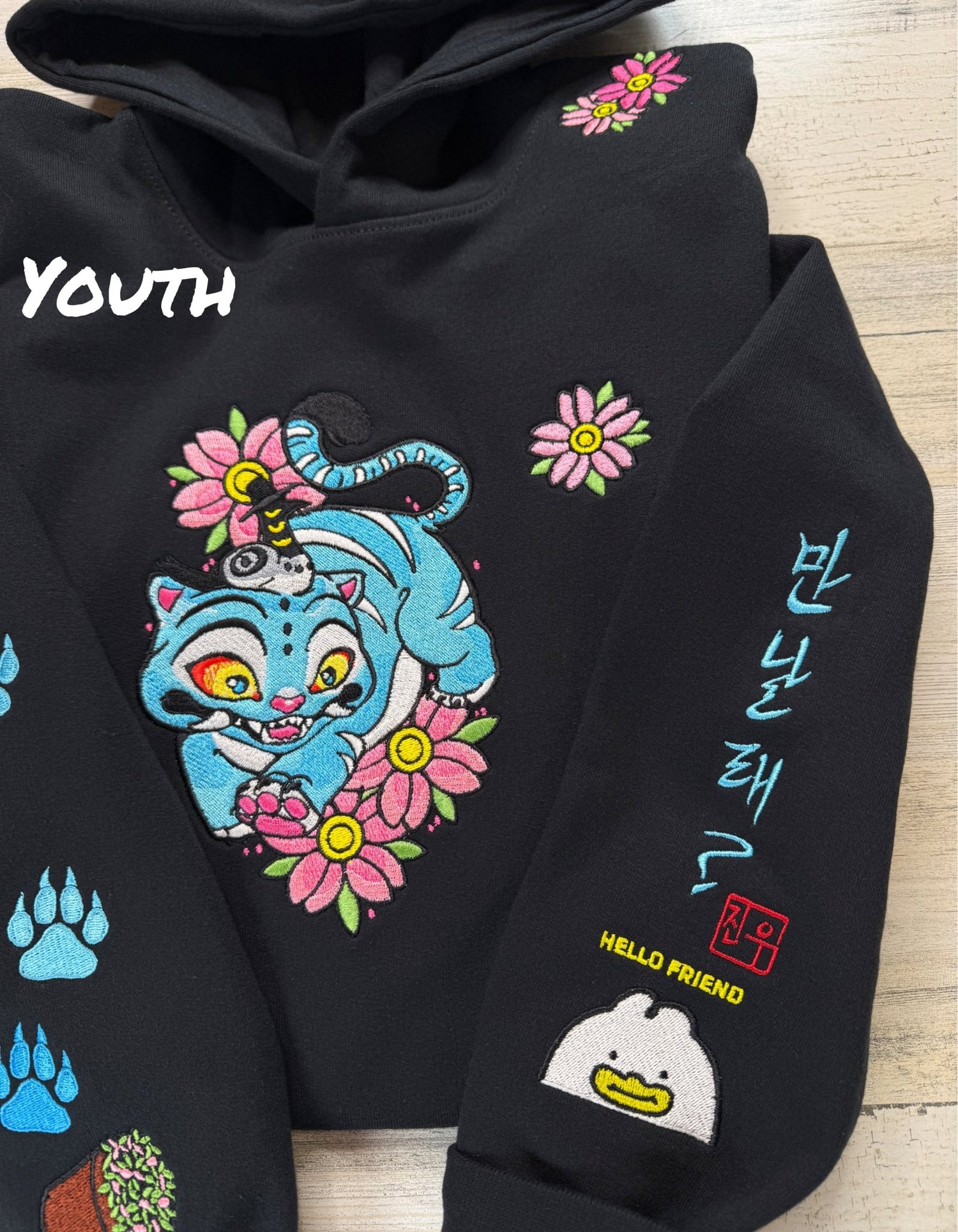 Blue Tiger Floral Embroidered Sweatshirt - DefiantThreads