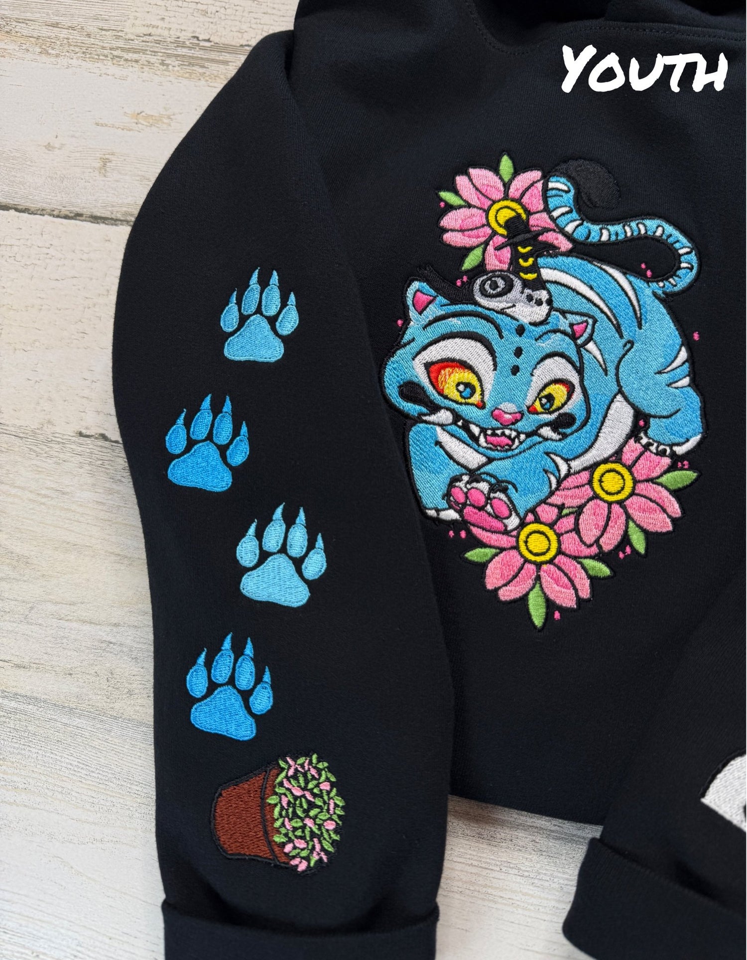 Blue Tiger Floral Embroidered Sweatshirt - DefiantThreads