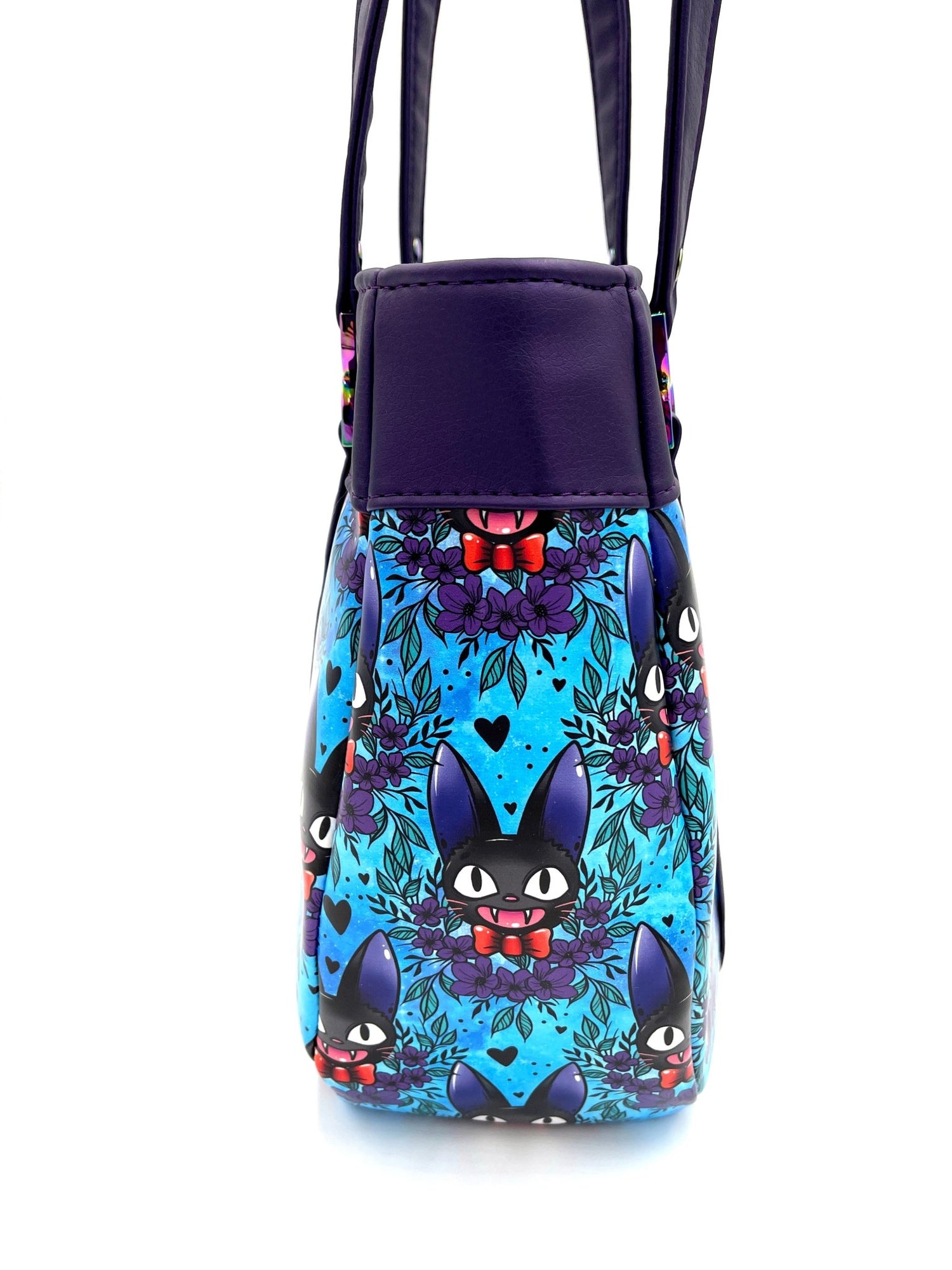 Purple Floral Black Cat Inspired Handbag - DefiantThreads
