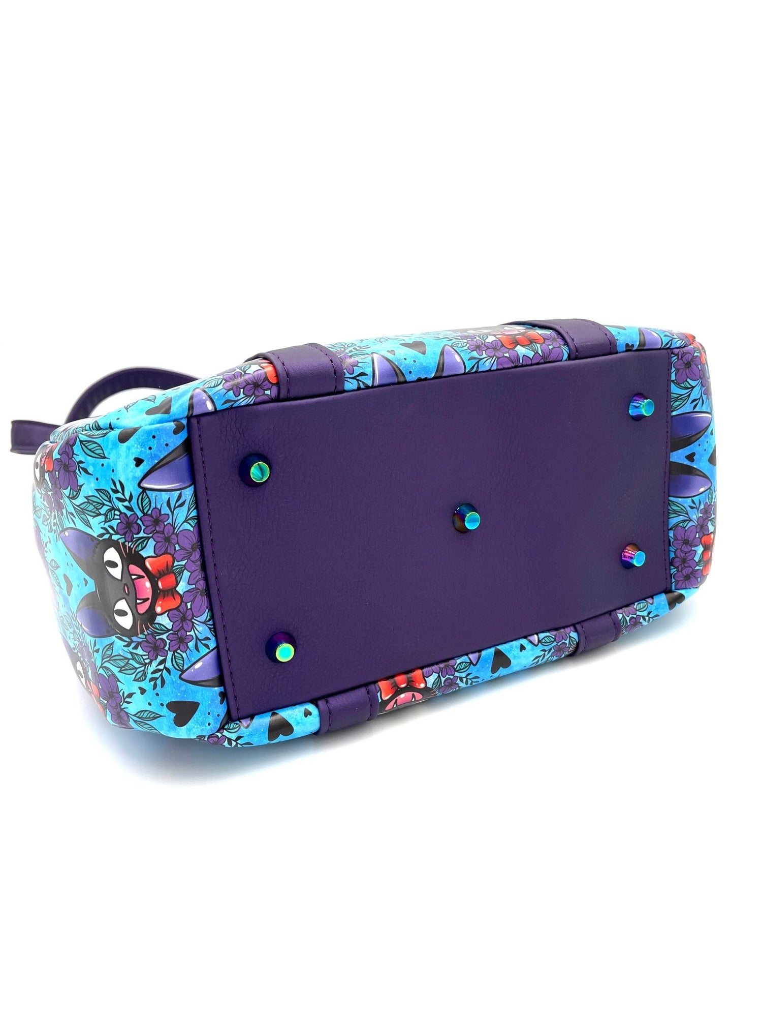 Purple Floral Black Cat Inspired Handbag - DefiantThreads