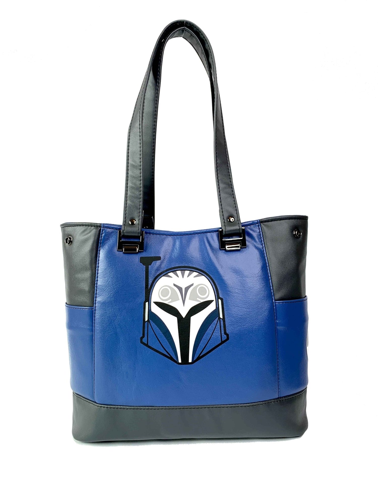 Gray and Blue Bo Helmet Design Handbag - DefiantThreads