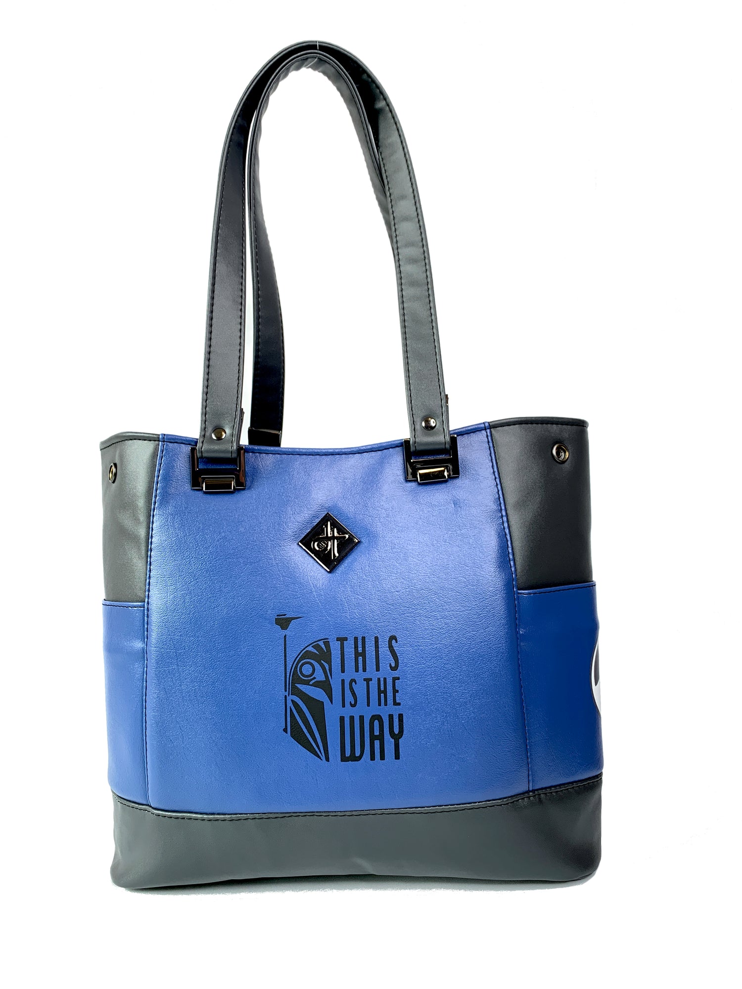 Gray and Blue Bo Helmet Design Handbag