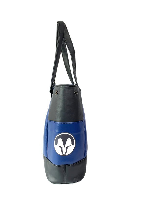 Gray and Blue Bo Helmet Design Handbag