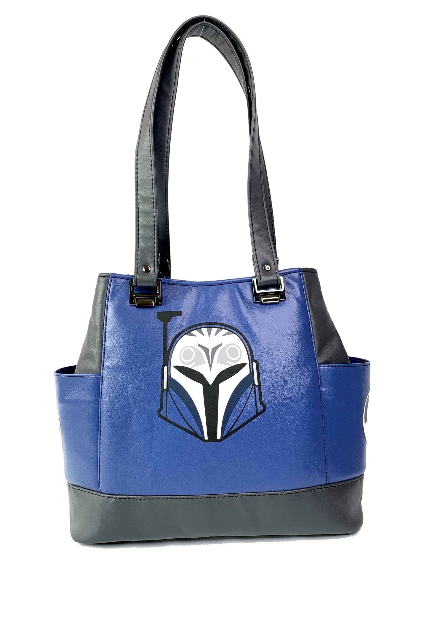 Gray and Blue Bo Helmet Design Handbag - DefiantThreads