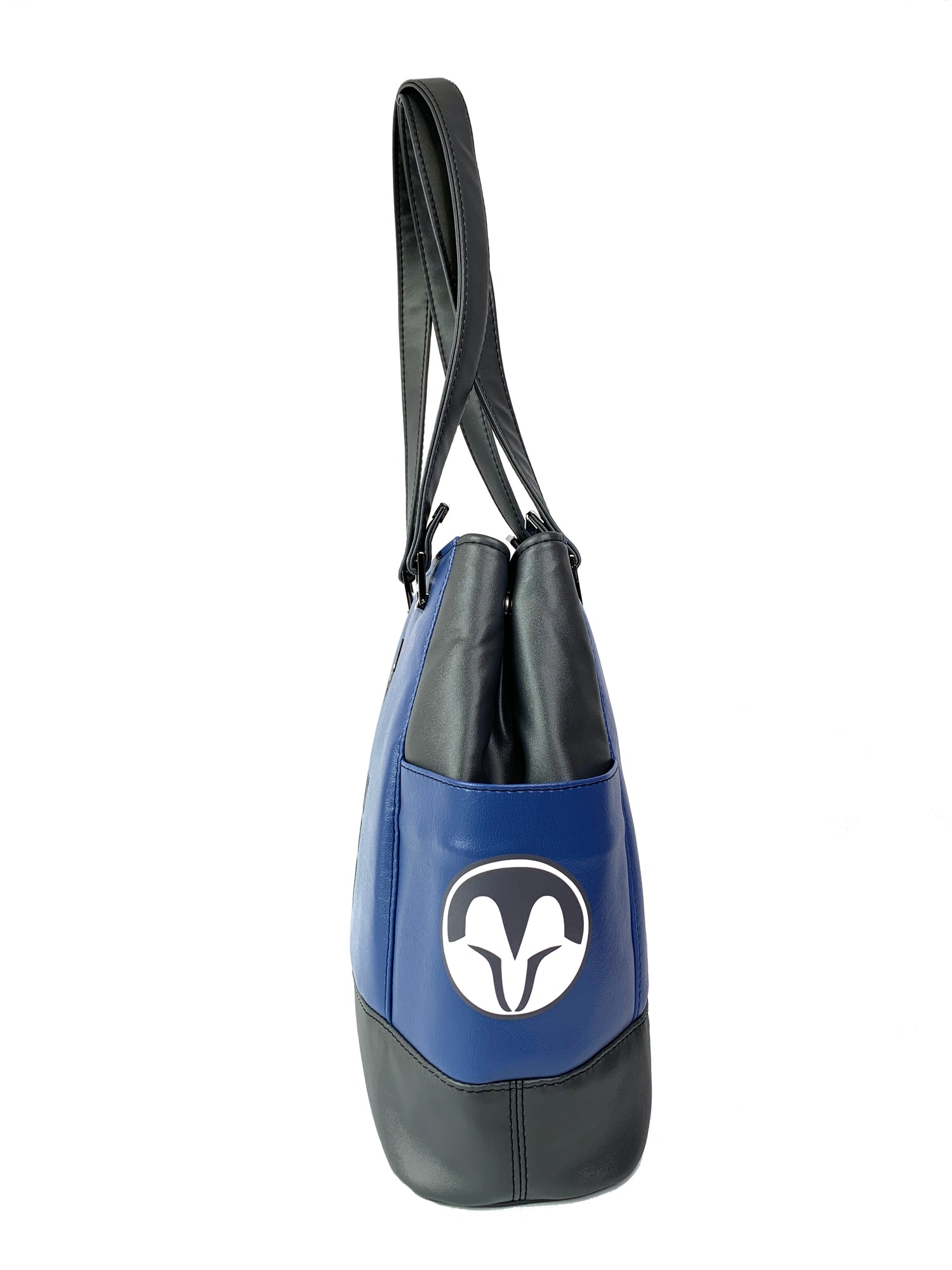 Gray and Blue Bo Helmet Design Handbag