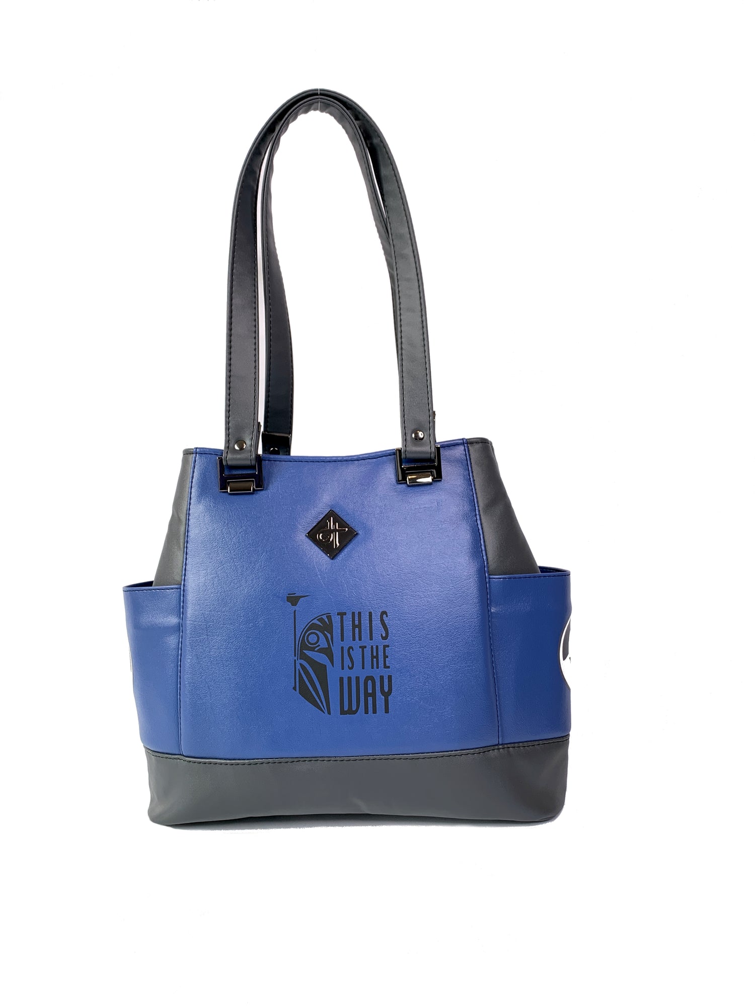 Gray and Blue Bo Helmet Design Handbag