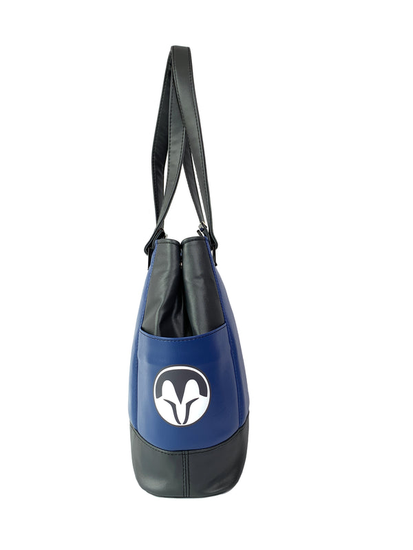Gray and Blue Bo Helmet Design Handbag