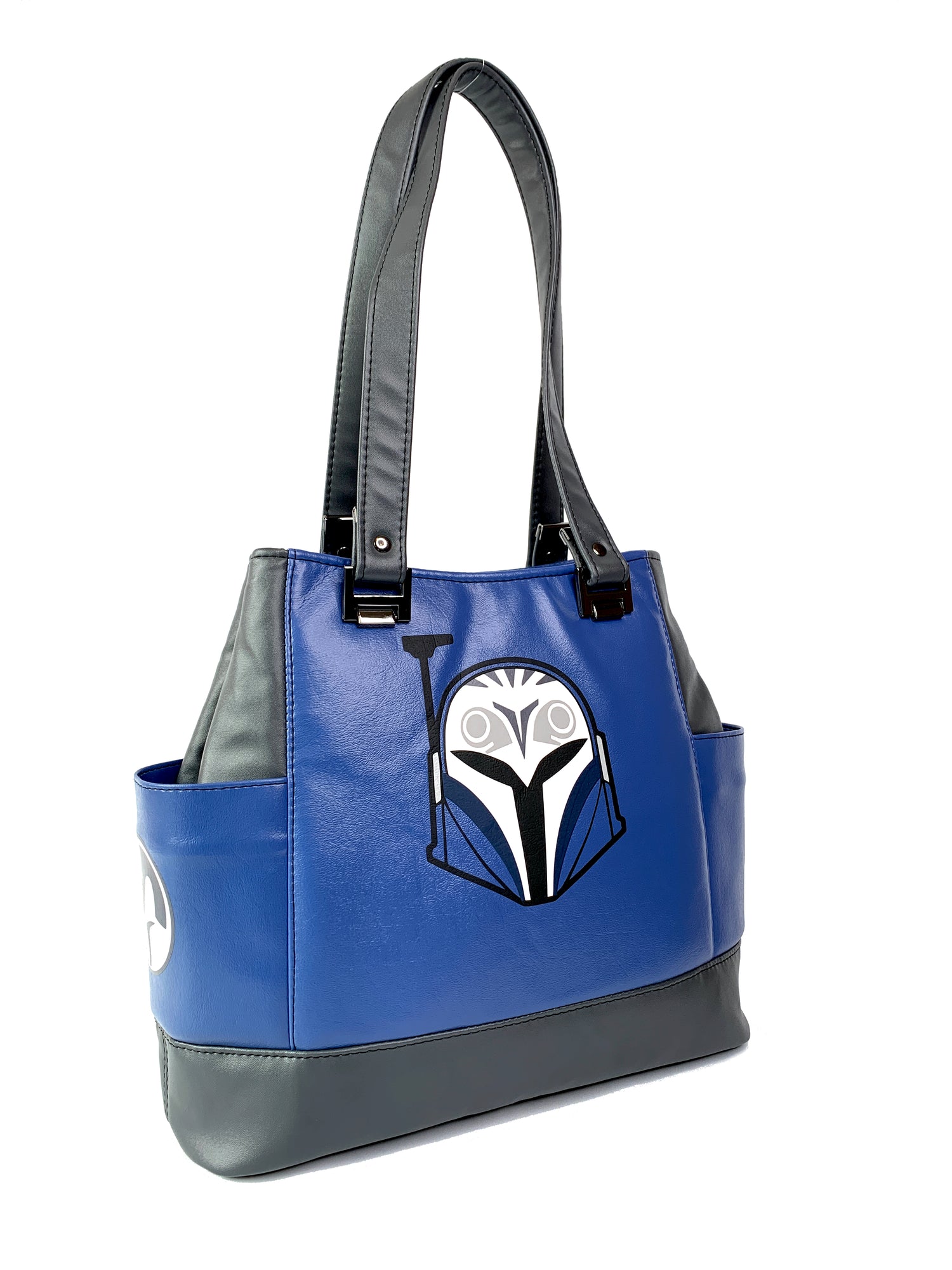 Gray and Blue Bo Helmet Design Handbag