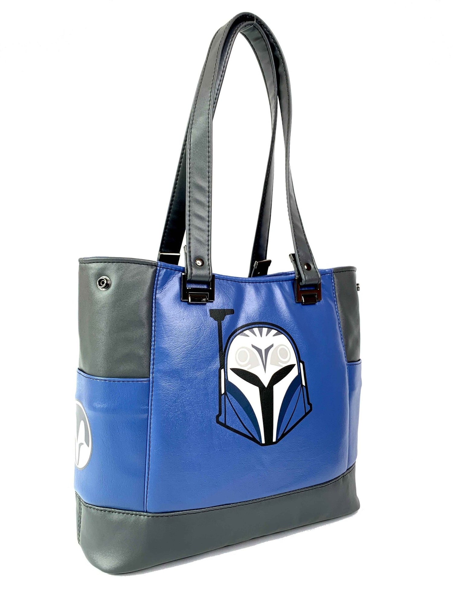 Gray and Blue Bo Helmet Design Handbag - DefiantThreads