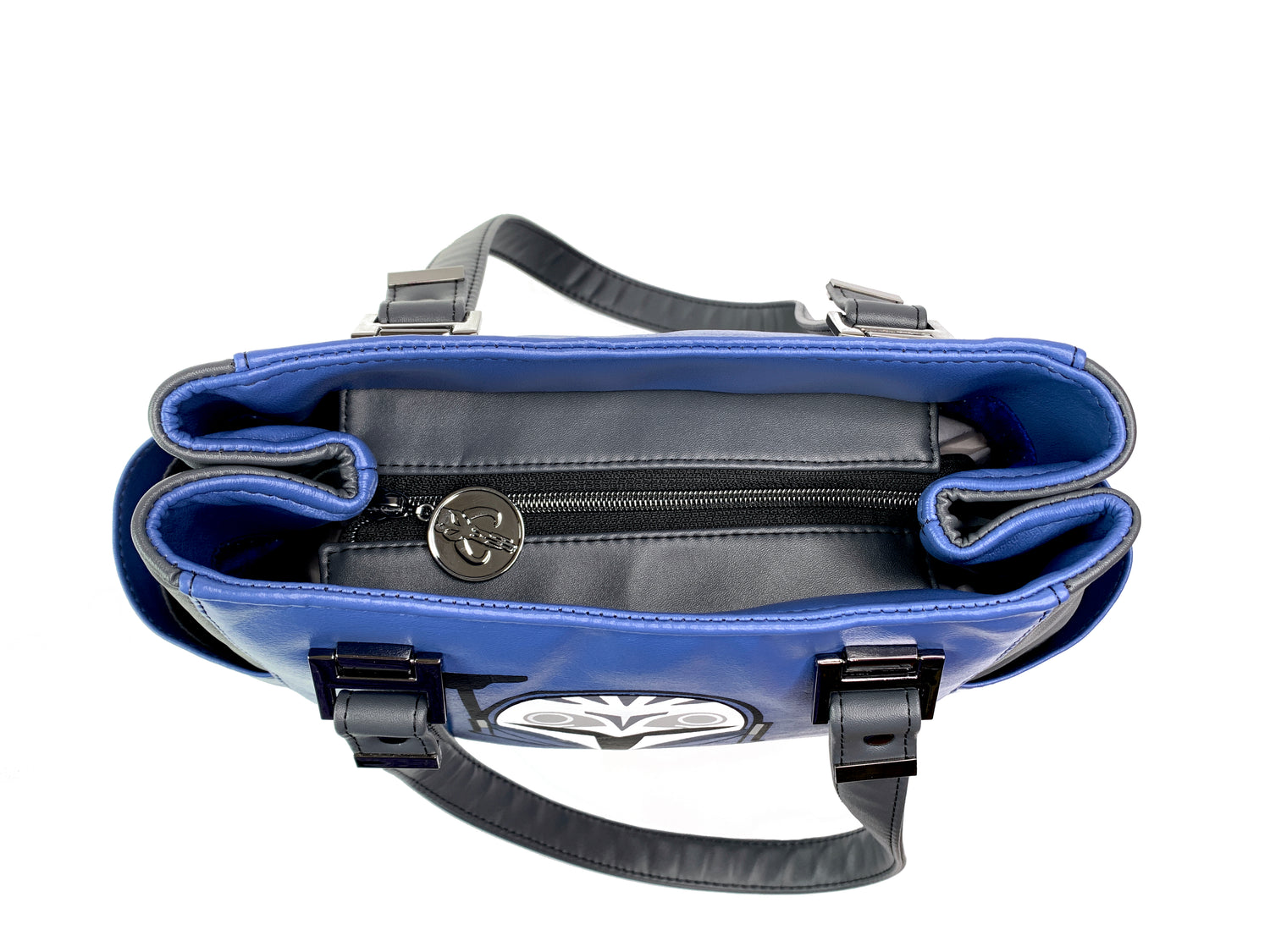 Gray and Blue Bo Helmet Design Handbag