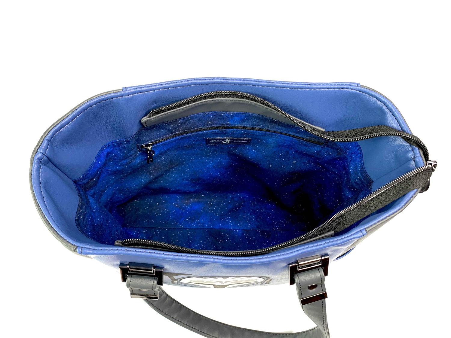 Gray and Blue Bo Helmet Design Handbag - DefiantThreads