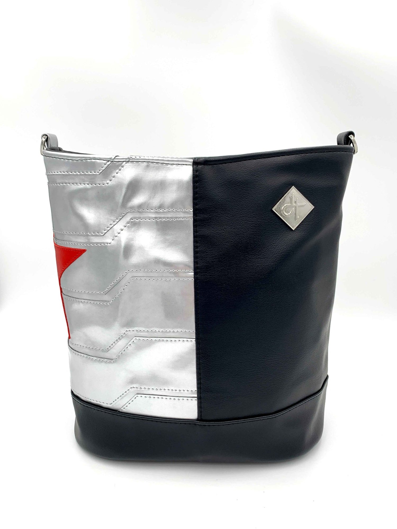 Black and Patent Silver Bucky Bucket Bag - DefiantThreads
