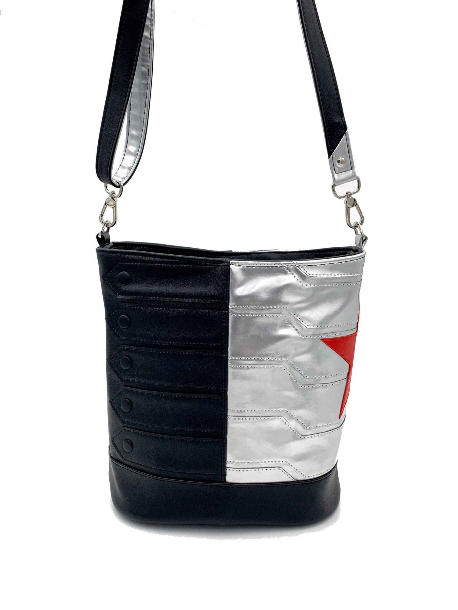 Black and Patent Silver Bucky Bucket Bag - DefiantThreads