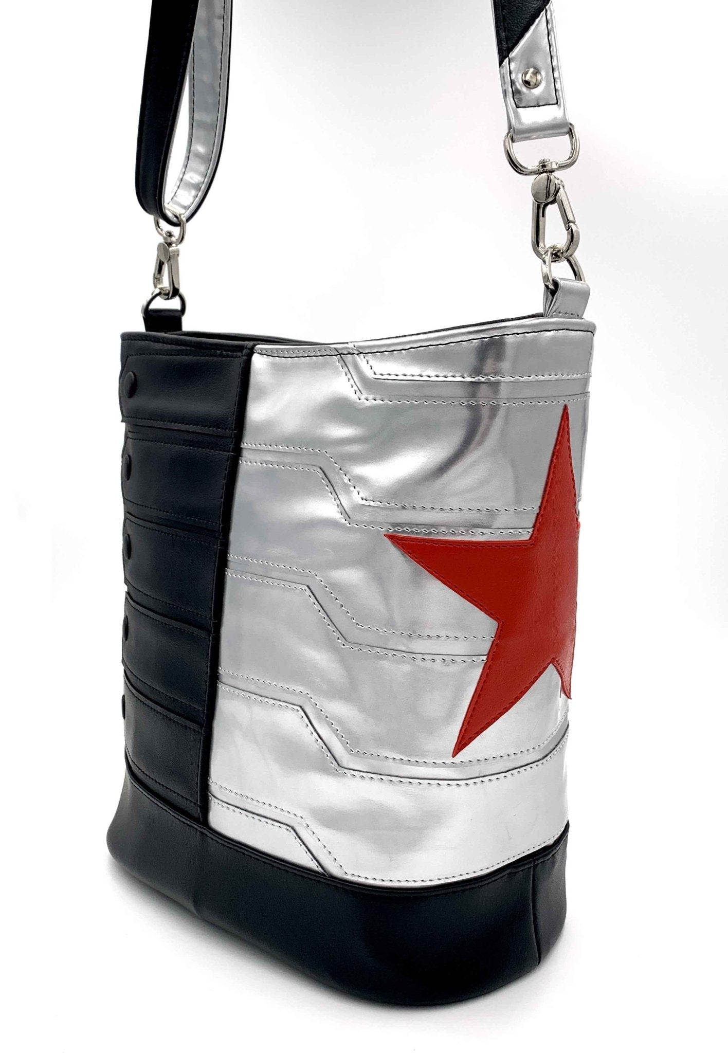 Black and Patent Silver Bucky Bucket Bag - DefiantThreads
