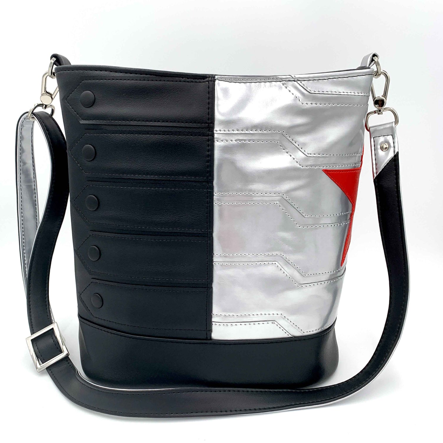 Black and Patent Silver Bucky Bucket Bag - DefiantThreads