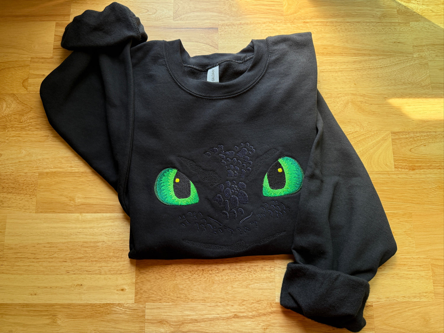 Black Dragon with Green Eyes Embroidered Sweatshirt