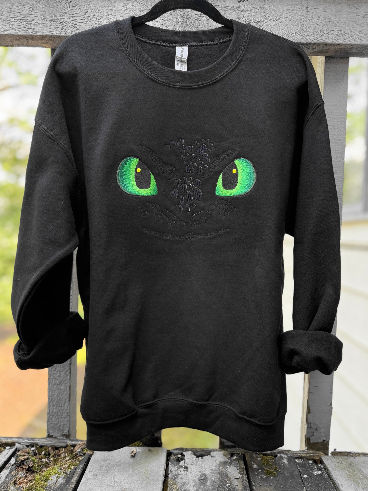 Black Dragon with Green Eyes Embroidered Sweatshirt
