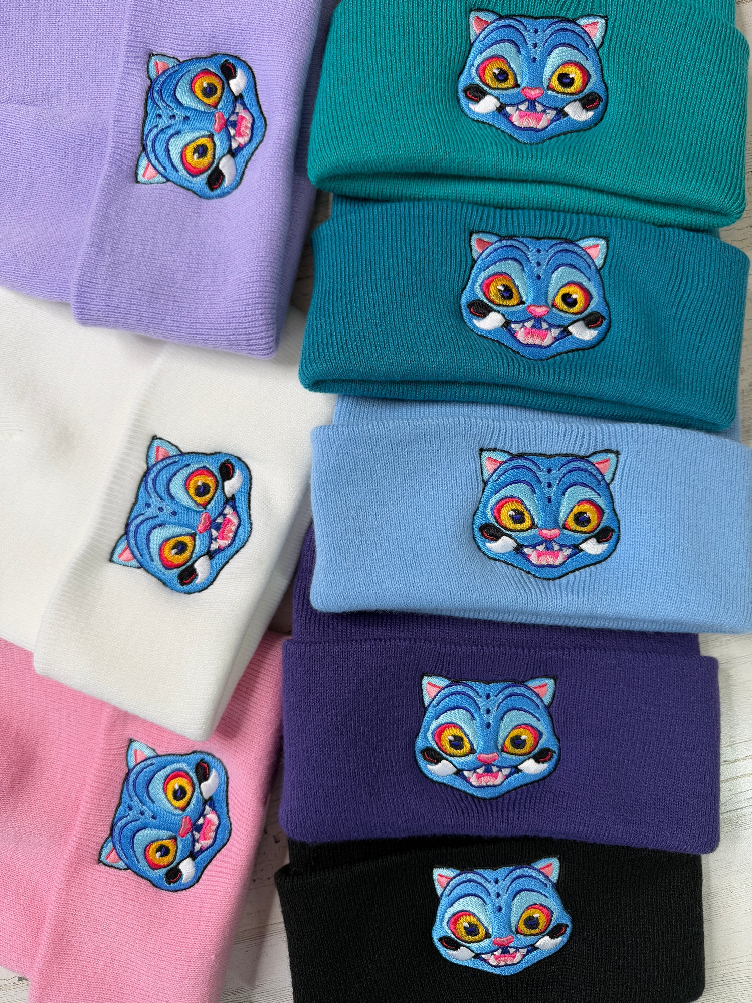 Blue Tiger Embroidered Beanie