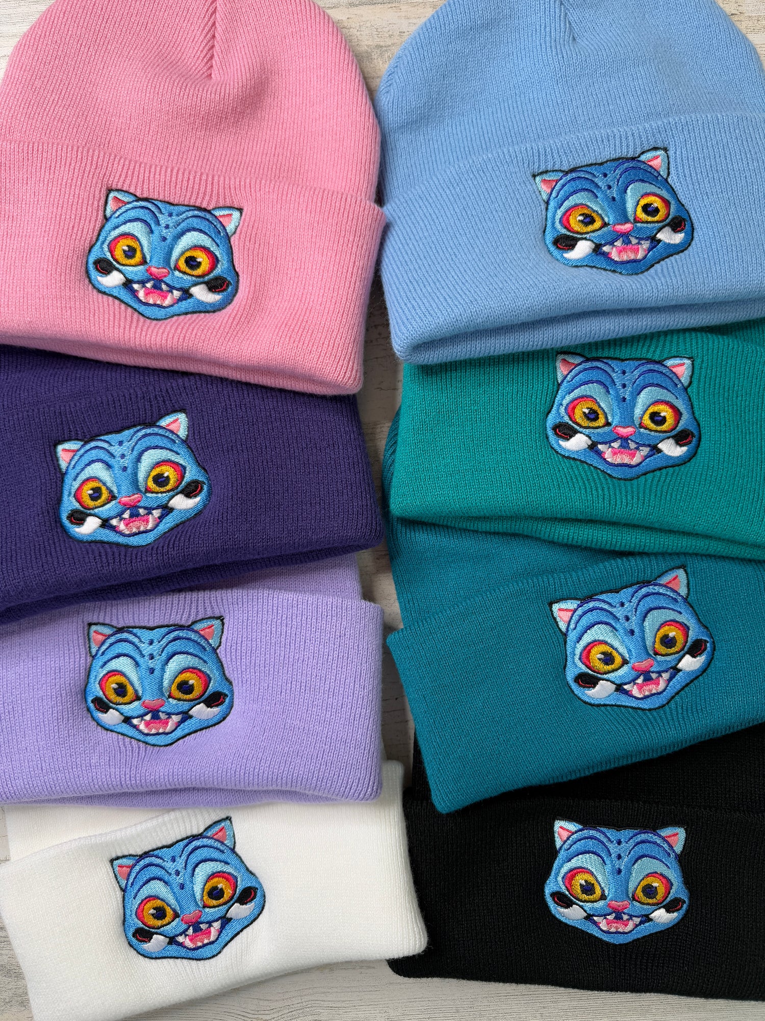 Blue Tiger Embroidered Beanie