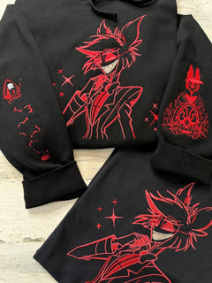 Alastor Red Outline Embroidered Tee / Sweatshirt - DefiantThreads