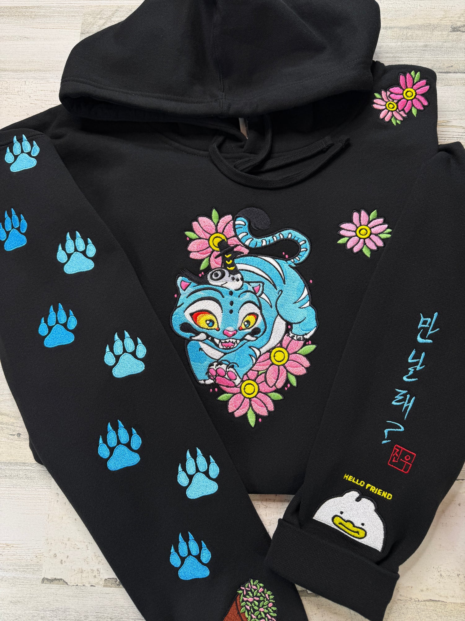 Blue Tiger Floral Embroidered Sweatshirt