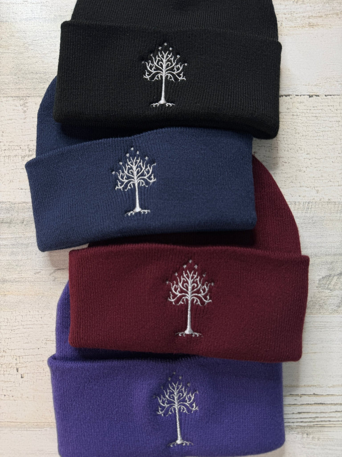 White Tree Embroidered Beanie - DefiantThreads
