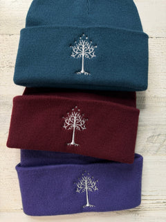 White Tree Embroidered Beanie - DefiantThreads