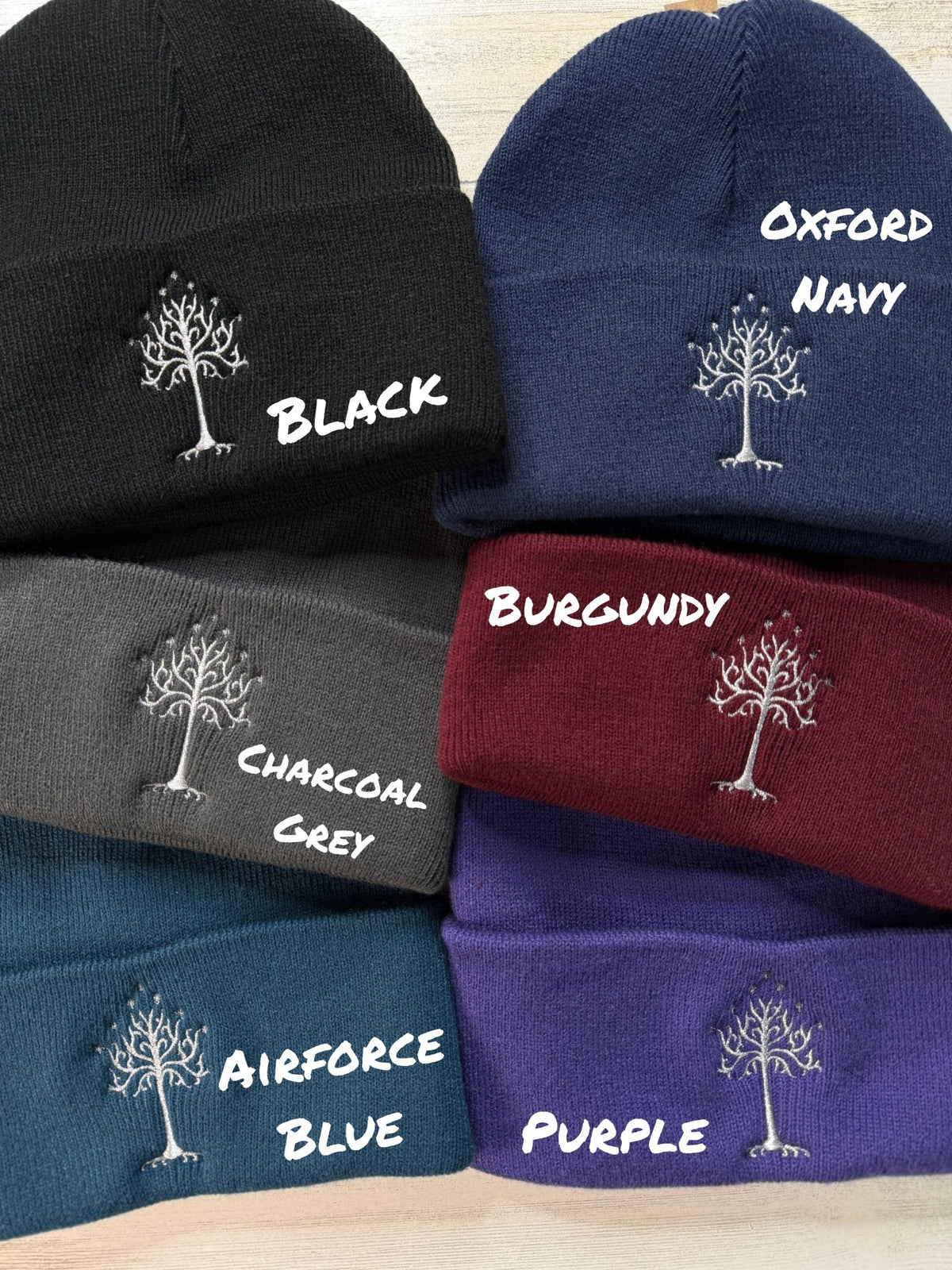 White Tree Embroidered Beanie - DefiantThreads