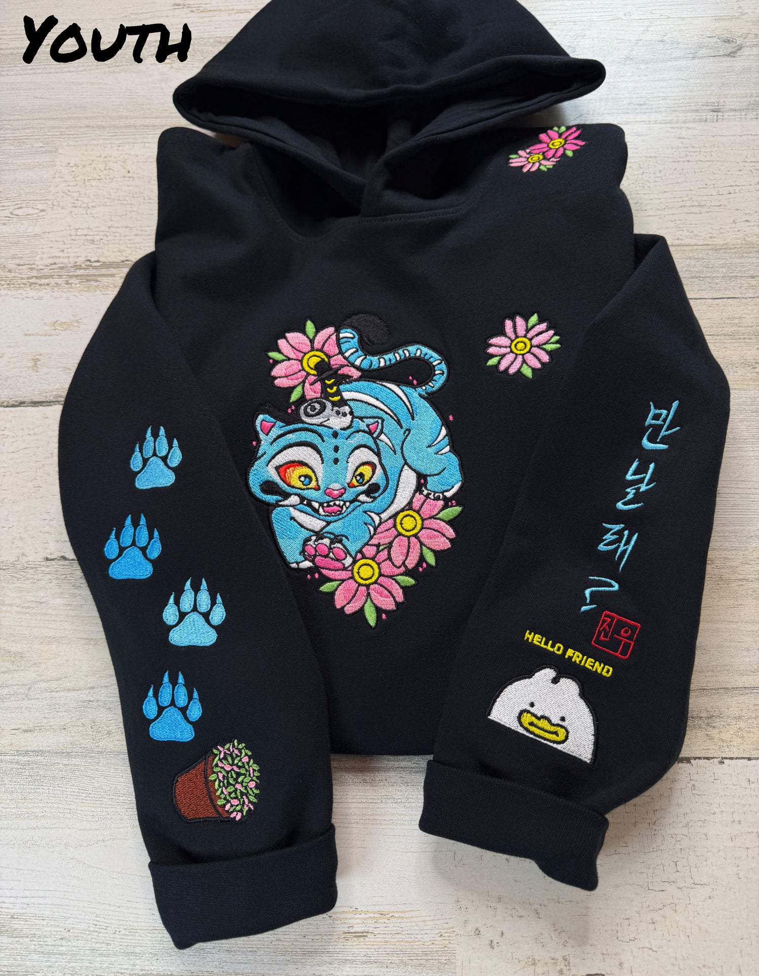 Blue Tiger Floral Embroidered Sweatshirt