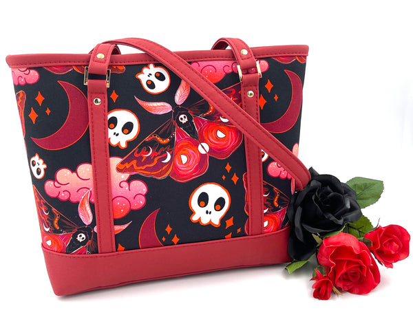 Red and Black Death Moth Tote Bag