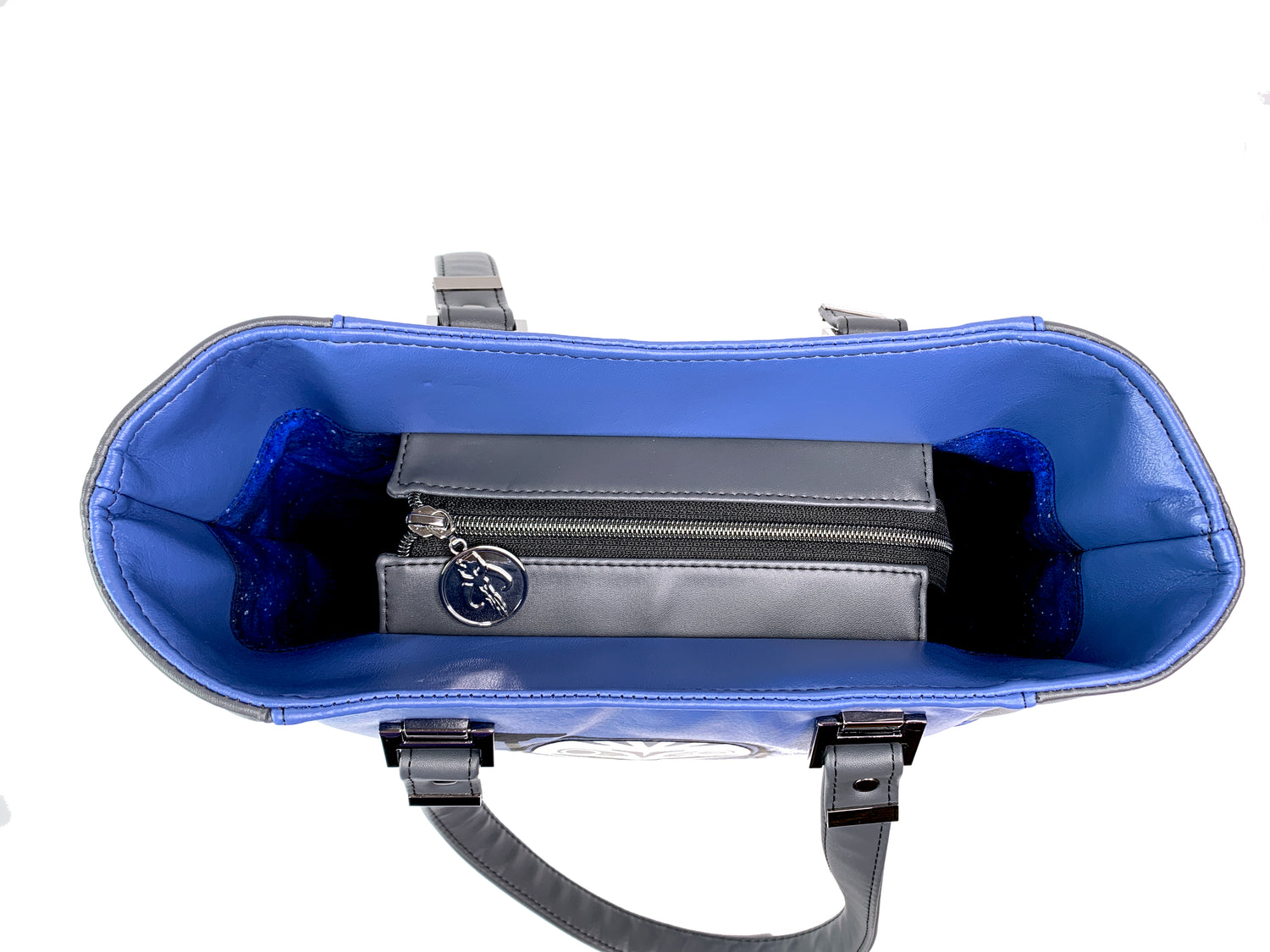 Gray and Blue Bo Helmet Design Handbag