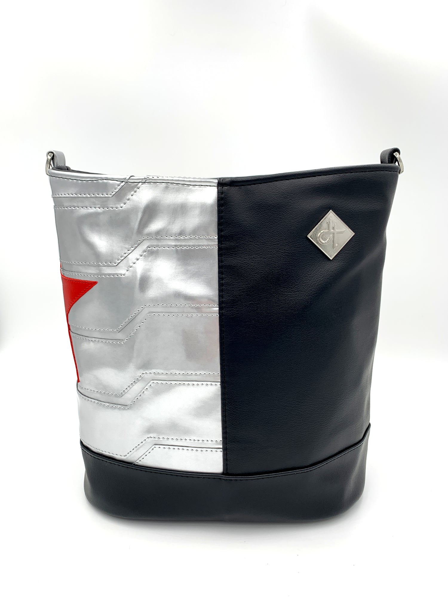 Black and Patent Silver Bucky Bucket Bag