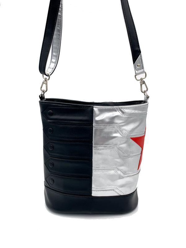 Black and Patent Silver Bucky Bucket Bag