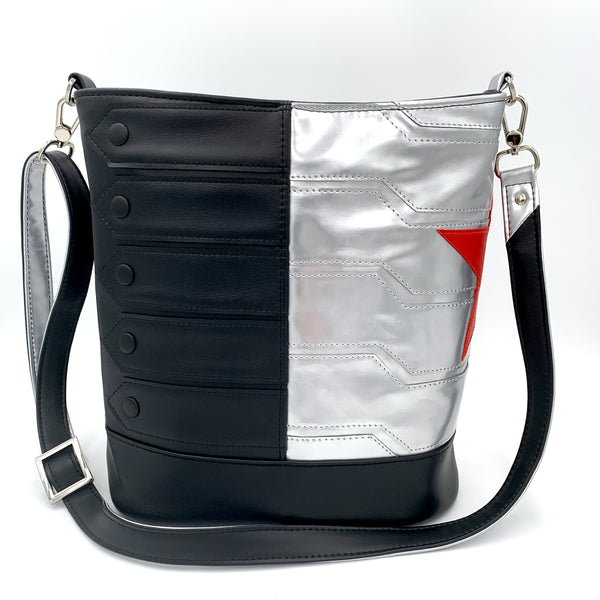 Black and Patent Silver Bucky Bucket Bag