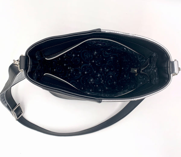 Black and Patent Silver Bucky Bucket Bag